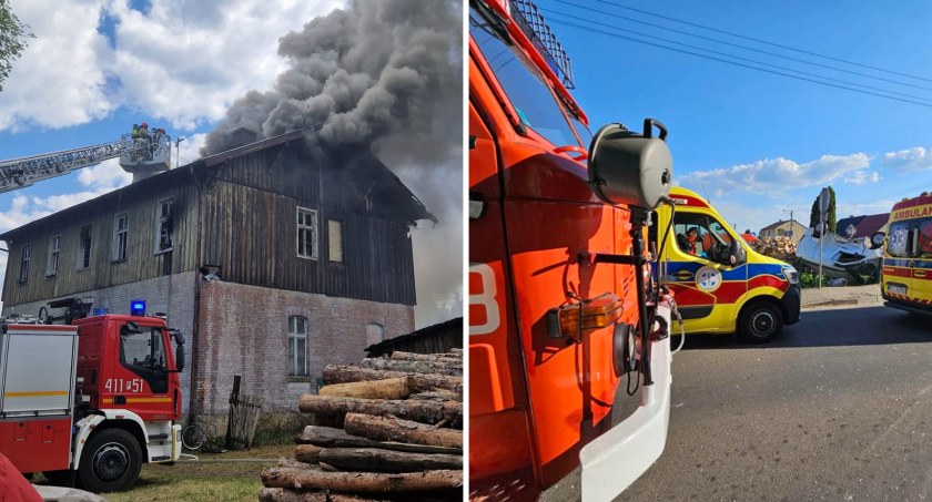 Pożar wielorodzinnego budynku przy ulicy Dworcowej w Drawskim Młynie (fot. OSP Wieleń)