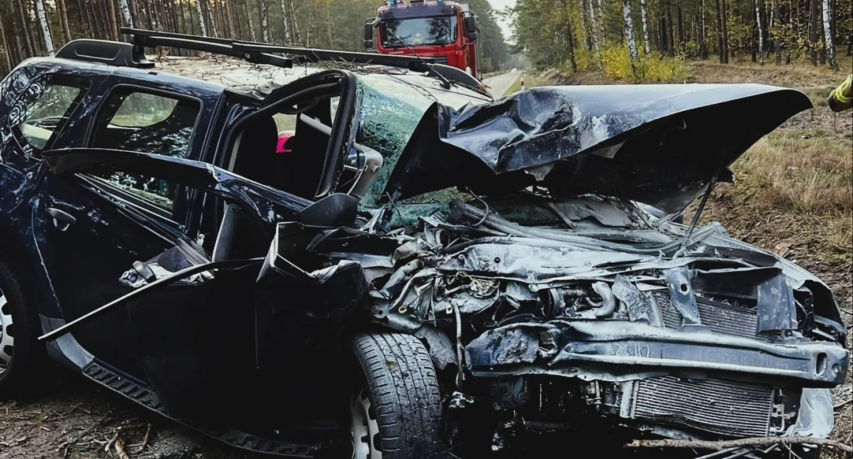 Wypadek na DW181 Kocień Wielki – Wieleń (Fot. OSP Wieleń)