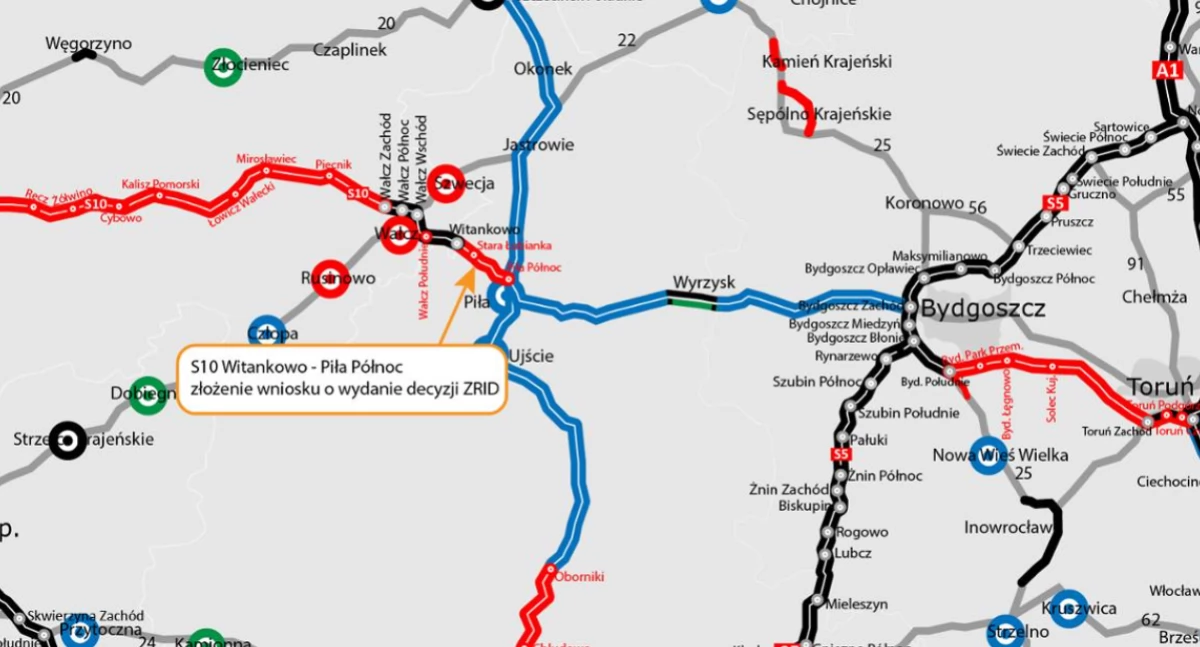 Do zbudowania jest 13-kilometrowy odcinek S10 Witankowo - Piła Północ (Fot. GDDKiA)