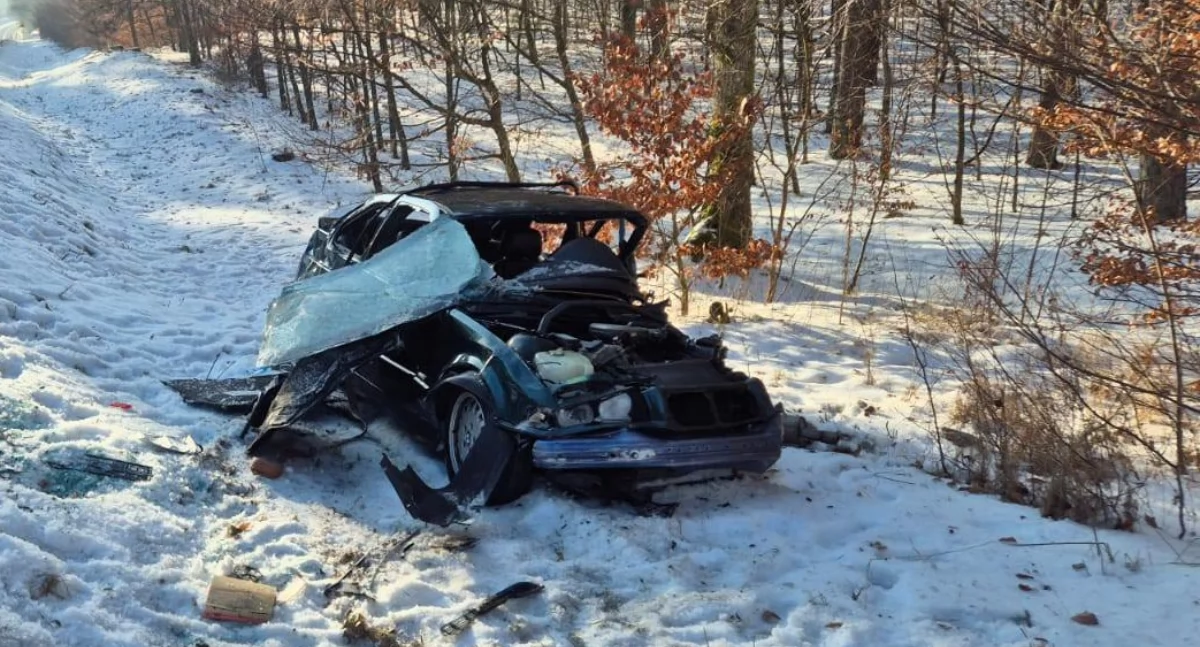 Do wypadku doszło na drodze krajowej nr 22 na odcinku Prusinówko – Strączno (Fot. KP PSP Wałcz)