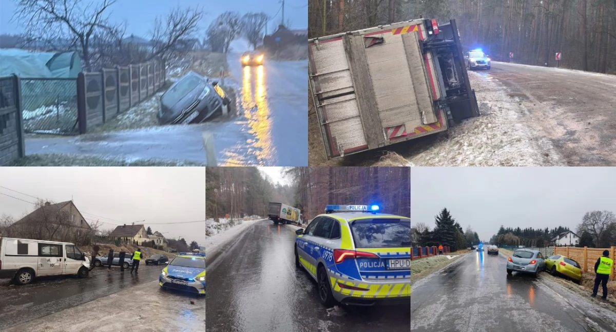 Z powodu gołoledzi na drogach w Wielkopolsce doszło już do ponad 200 kolizji (Fot. KPP Piła/KPP Złotów/KPP Wągrowiec/KPP Czarnków)