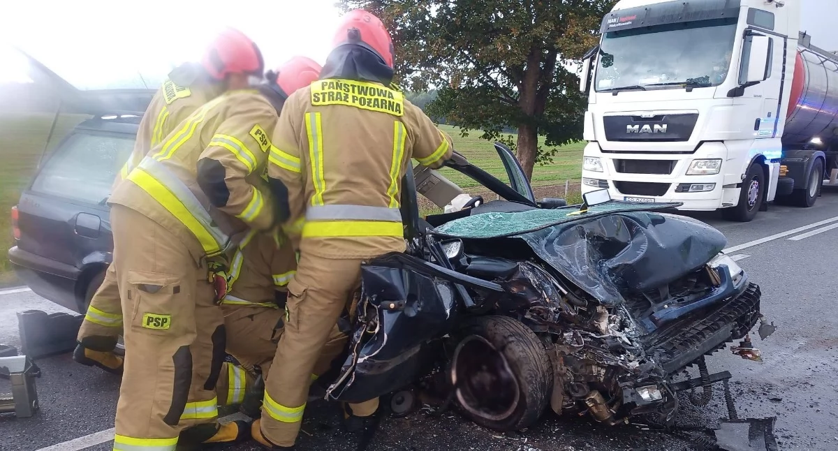 Wypadek na DK10 na trasie Lubno - Jabłonowo (Fot. KP PSP Wałcz)
