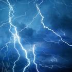 Thunder, lightning and rain during summer storm at night.